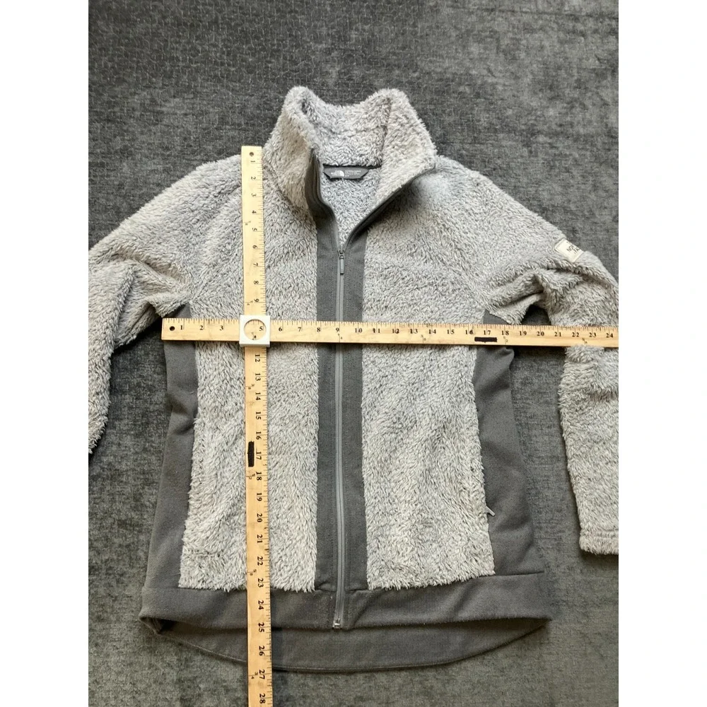 The North Face Furry Fleece Jacket Women Medium Gray Teddy Soft Mock Neck Zip Up